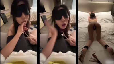 完美露脸极品身材小母狗的深喉，按着脑袋操嘴然后后入猛插